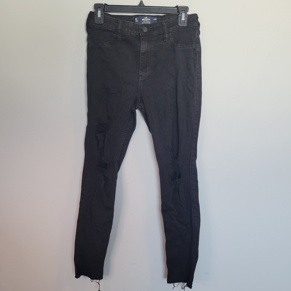 Hollister High-Rise Jean Leggings Black Distressed Ripped Raw Hem Women 8S W29S